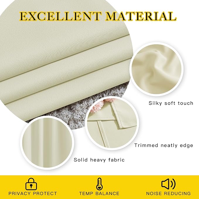 NICETOWN Beige Room Darkening Bedroom Curtains 96 inches Long, Grommet Thermal - Image 4