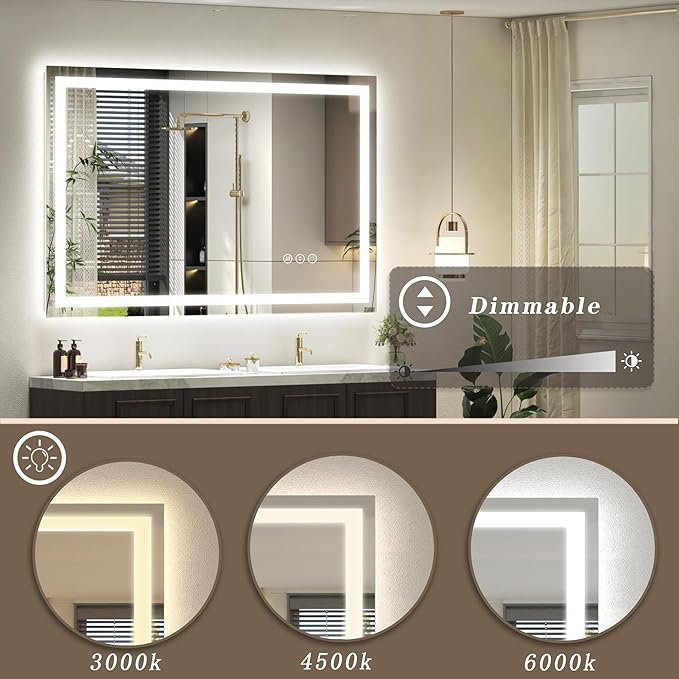 40 x 30 Inch Lighted LED Bathroom Mirror for Wall, Lighted Vanity Mirror for Wall, Dimmable, Anti-Fog, Shatter-Proof, ETL Listed (Front Lights + Backlit)