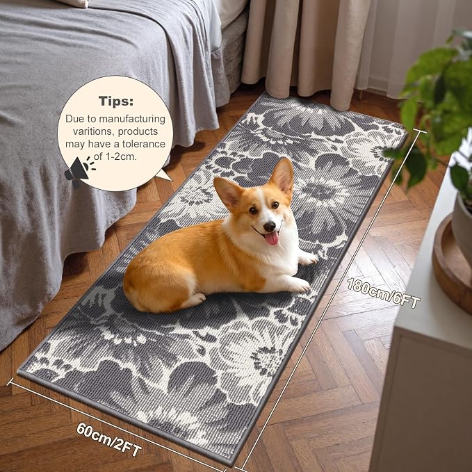 Findosom Hallway Runner Rug 2x6, Non Slip High-Low Textured Floral Washable - Image 2