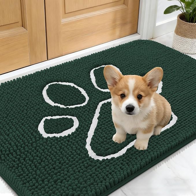 OLANLY Dog Door Mat for Muddy Paws 24x16, Paw Print Design Chenille Mud Mat | by OLANLY