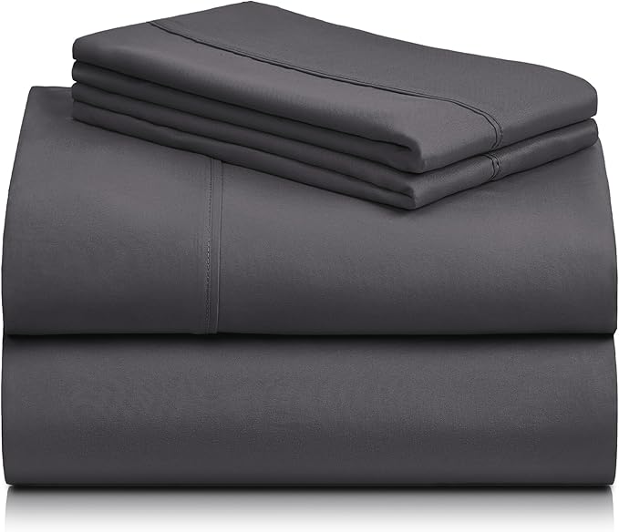 LuxClub 4 PC California King Size Sheet Set Sheets Deep Pockets Wrinkle Free Cooling Sheets Machine Washable Hotel Bedding Silky Soft - Dark Grey California King