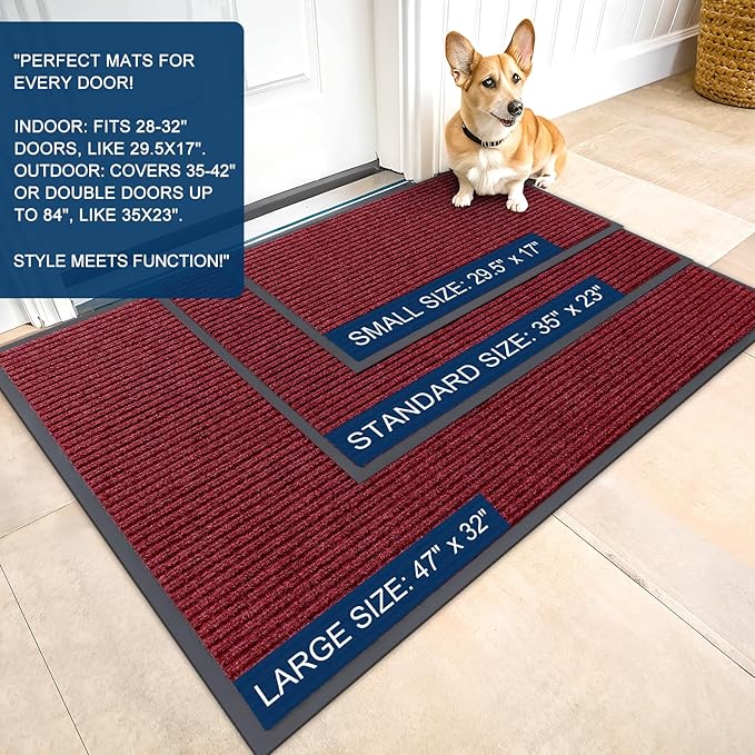 OLANLY 2-Pack Front Door Mats 59x23, Waterproof Heavy-Duty Doormats | Wine Red - Image 2