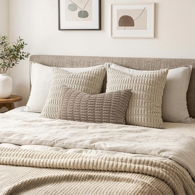 MIULEE Lumbar Corduroy Decorative Throw Pillow Covers 24x14 Light Brown | Pack - Image 4