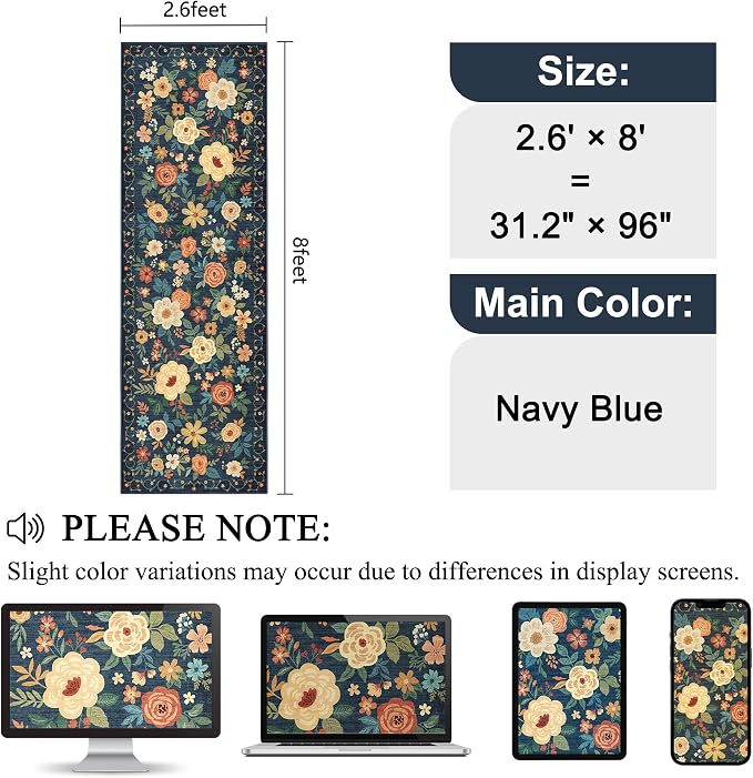 DUKINO 2.6x8 Runner Rug, Washable Runner Rug - Image 2
