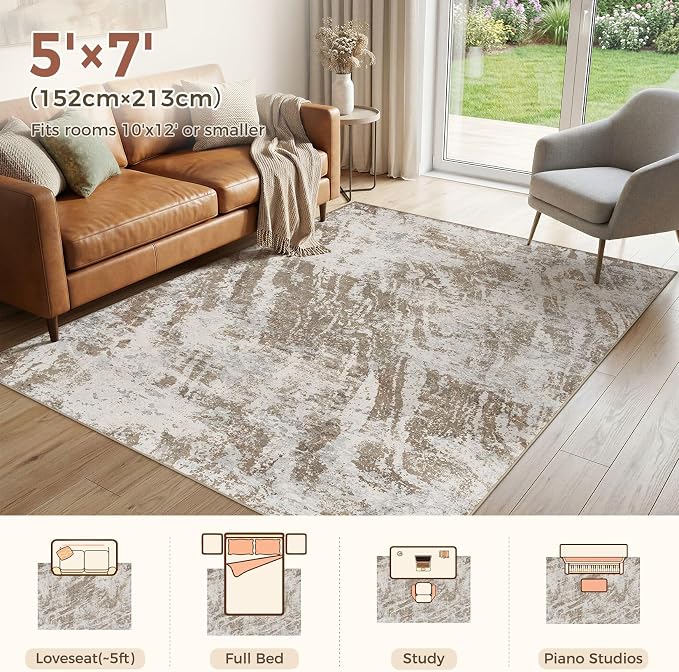DMOYEST 5x7 Washable Area Rug: Abstract Modern Non-Slip Carpet, Soft Low Pile - Image 2