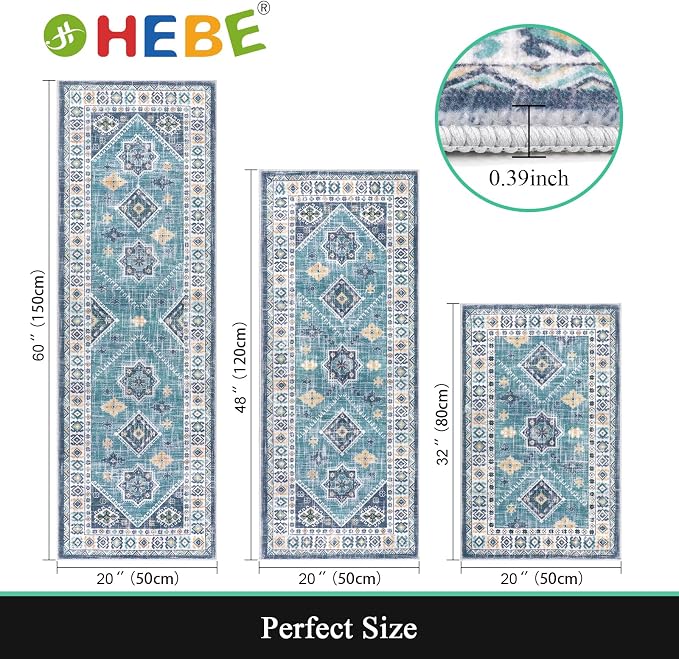 HEBE Boho Kitchen Rugs Set of 3, Non Slip Washable Kitchen Mats - Image 2
