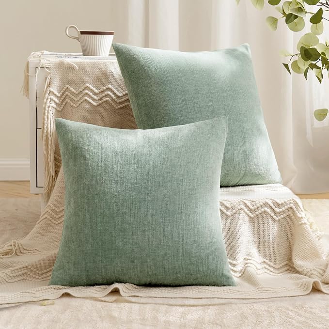 MIULEE Greyish Green Chenille Couch Throw Pillow Covers, 18x18 | Set of 2 - Image 4