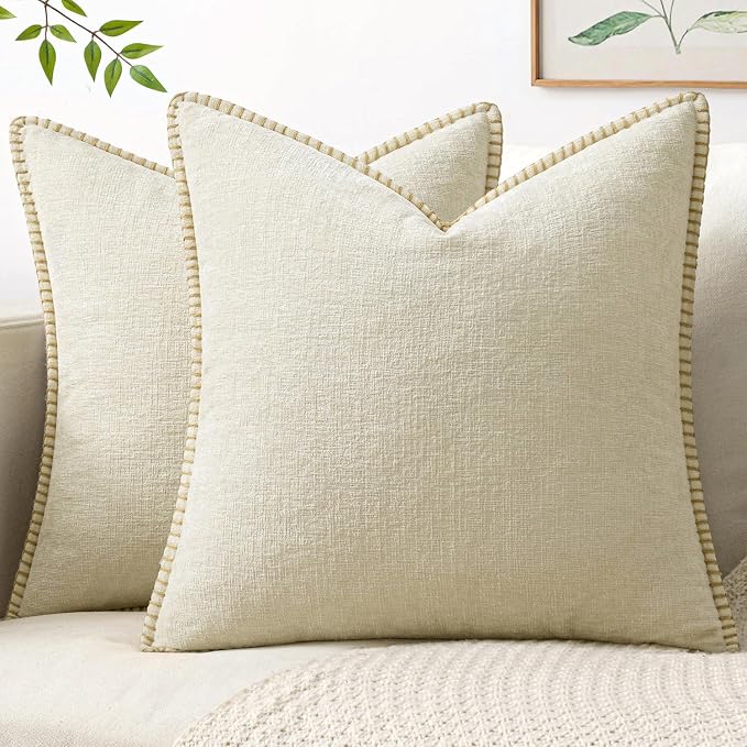 MIULEE Decorative Couch Throw Pillow Covers 16x16 Inch Cream White 2 Pack | by MIULEE