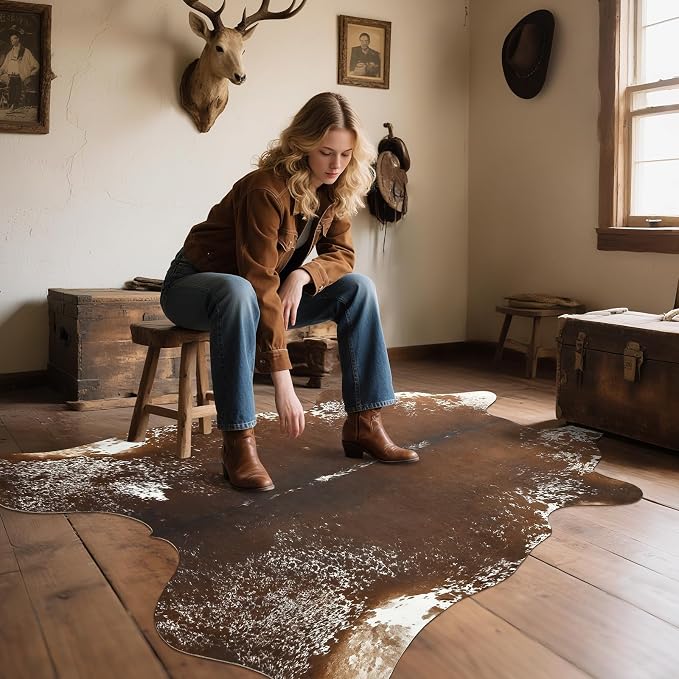 Faux Cowhide Rug, Animal Cow Hide Rug, 6.2 x 5.2 Ft Spotted Brown | Premium - Image 5
