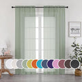 Sheer Curtains 90 Inches Long 2 Panels Set, Sage Green Sheer Curtains Rod by OWENIE