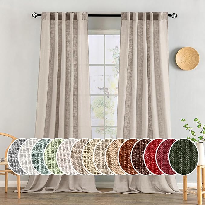 MIULEE Natural Linen Curtains 52x96 Inch Long 2 Panels by MIULEE