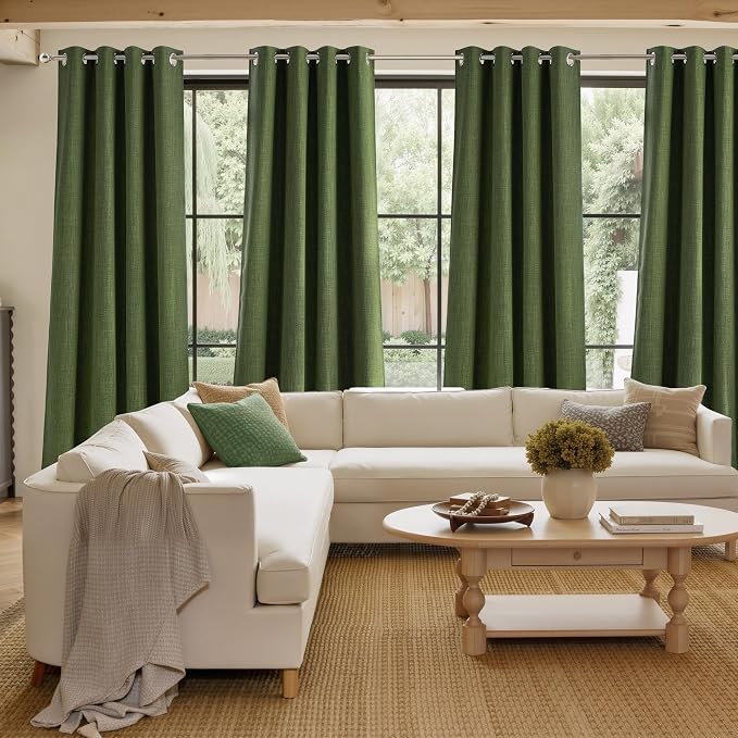 NICETOWN Froest Green Faux Linen Room Darkening Rod Pocket Curtains 63 inch - Image 4