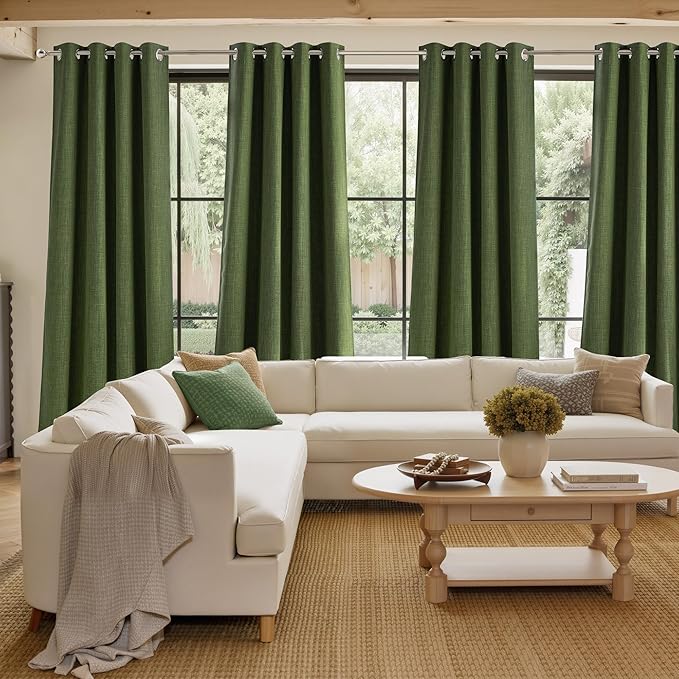 NICETOWN Faux Linen Froest Green Blackout Curtains 84 inches Long - Image 4