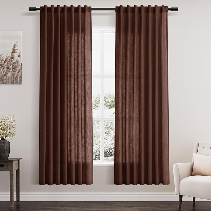 Rustic Brown Linen Curtains 72 Inch Length by Nanspring