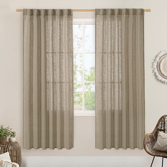 Taupe 78 inch Linen Curtains for Living Room 2 Panels, 52 x 78 Inch | Faux by LAMIT