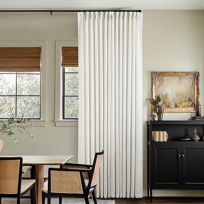 102 Inch Curtains Pinch Pleat Linen Curtains Natural 2 Panels | Light Filtering by Twodrapes