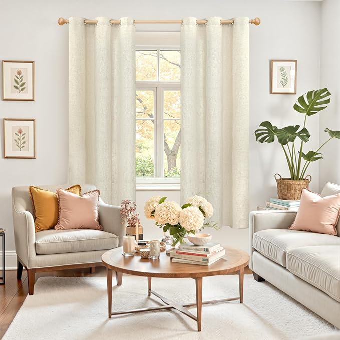 YoungsTex Beige Linen Curtains 63 Inch Length 2 Panels - Image 2