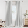 White 100% Blackout Linen Curtains 84 Inch Length 2 Panels Set by Guken