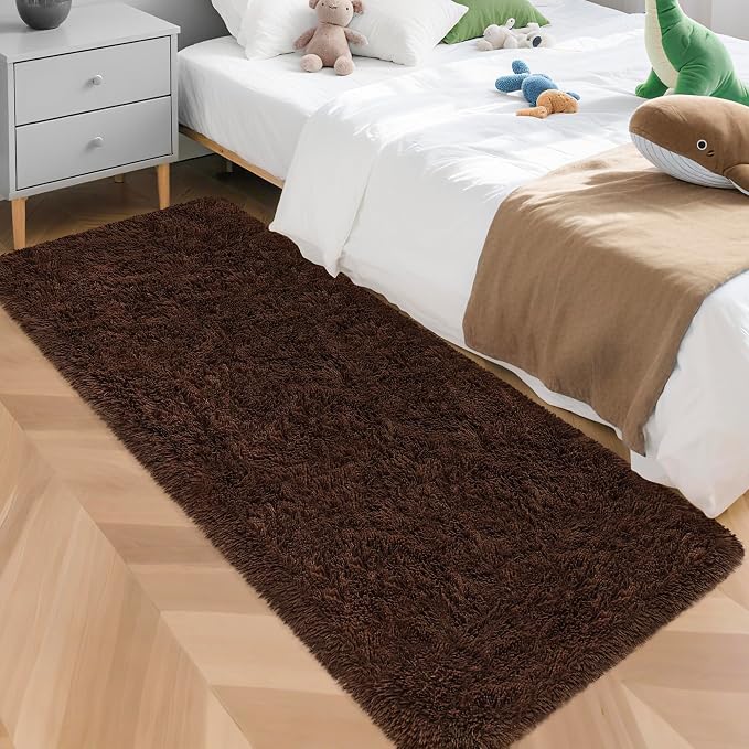 Brown Runner Rug for Bedroom Brown 2x5ft Fluffy Area Rug Bedside Runner Rug for by JiaoBaba