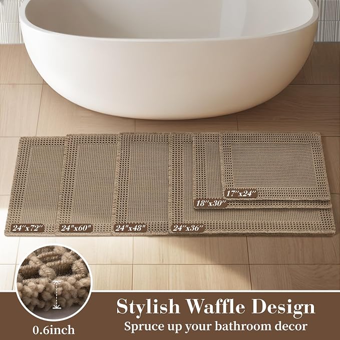 RESARE Waffle Bathroom Runner Rugs, Non Slip Boho Bath Mat 24"x72" Brown | Long - Image 5