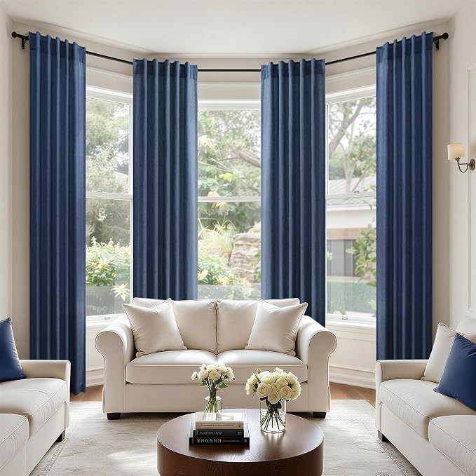 Navy Curtains 38 Inch Width for Kitchen Door 2 Panel Back Tab Pocket Semi Sheer - Image 8
