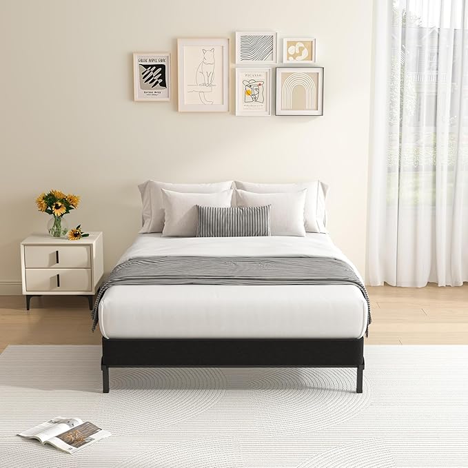 MAF 5 Inch Twin XL Box Spring and Cover Set, Low Profile Metal Box Spring 3500 lbs Black Heavy Duty Metal Mattress Foundation with BoxSpring Cover, No Squeaky, Easy Assembly