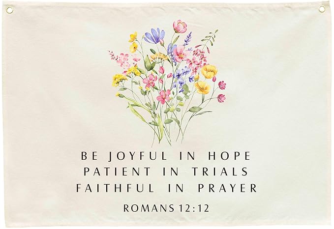 Christian Bible Verse Scripture Rectangular Banner Flag Sign Wall Art Gift for Kids Boys Girls-Nursery Baby Room Bedroom Reading Room Wall Decor-Baby Shower Baptism Christmas Gift-Be Joyful in Hope