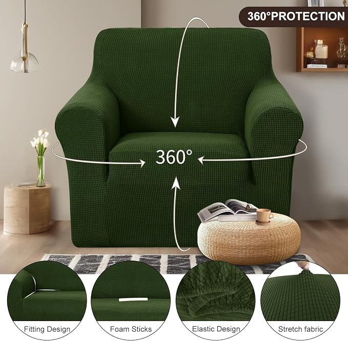 U-NICE HOME Stretch Recliner Chair Cover Armchair Slipcover, Bronze Green | - Image 3