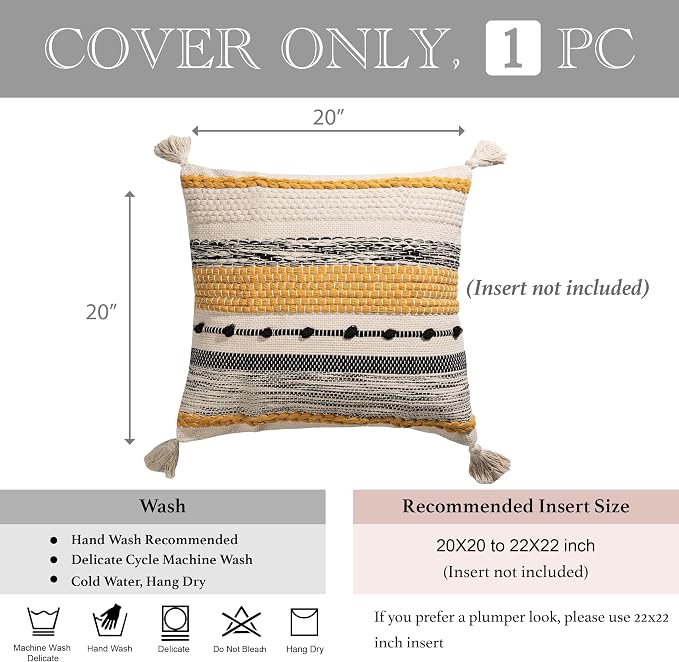 Yellow Mustard Decorative Throw Pillow Cover 20x20 Square Boho Accent - Image 4