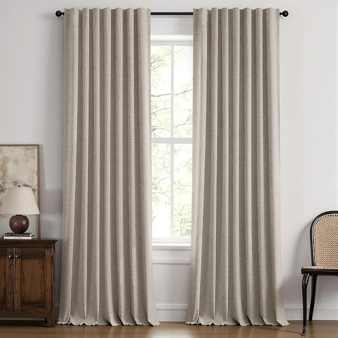 MIULEE 100% Blackout Linen Curtains 42 x 96 Inch Pebble Taupe 2 Panels | by MIULEE