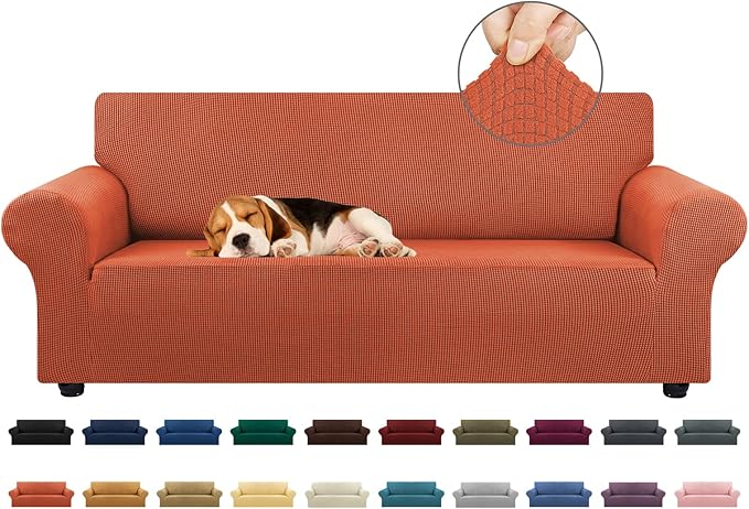 Stretch Couch Covers for Sofa, 3 Cushion Slipcover, Pureed Pumpkin | 1-Piece by KEKUOU