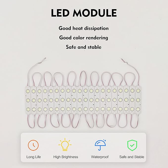 LED Module, Windows Lights Blue 100pcs 49.8 Ft 5730 SMD 150LM Per LED Module IP65 Waterproof Decorative Light for Advertising Signs with Tape Adhesive Backside (Blue Light)