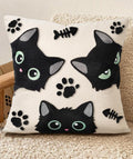 Embroidered Throw Pillow Cover 20x20 Inch, Cat Bone | Decorative Pillow Cover by Kokaaee