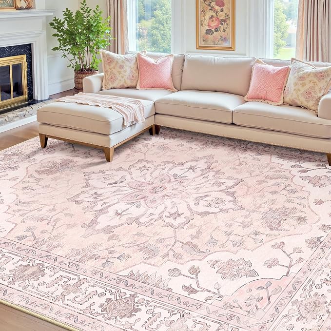 RELEANY Washable Area Rug, Water Repellent, Pet Friendly, Vintage Floral Boho by RELEANY