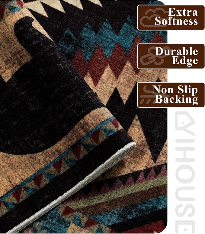 Rustic Cabin Area Rug 4x6, Machine Washable Lodge Bear Rug, Non-Slip Low Pile - Image 4