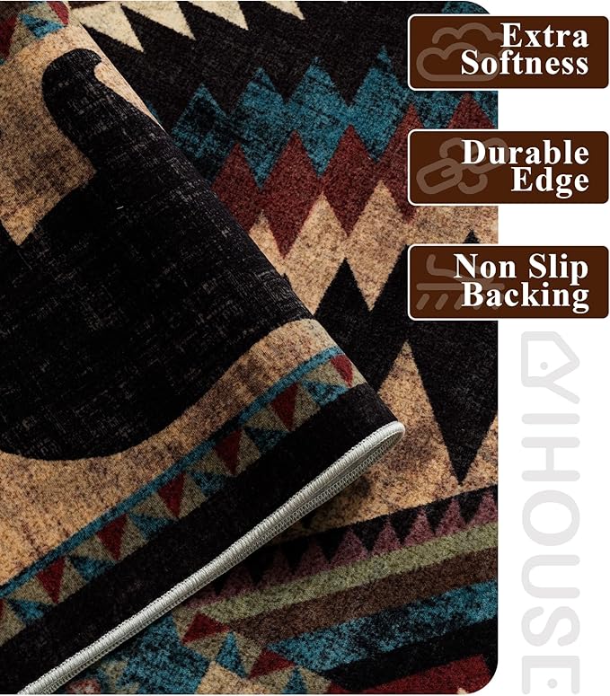 Rustic Cabin Area Rug for Bedroom 5x7, Machine Washable Lodge Bear Rug - Image 5