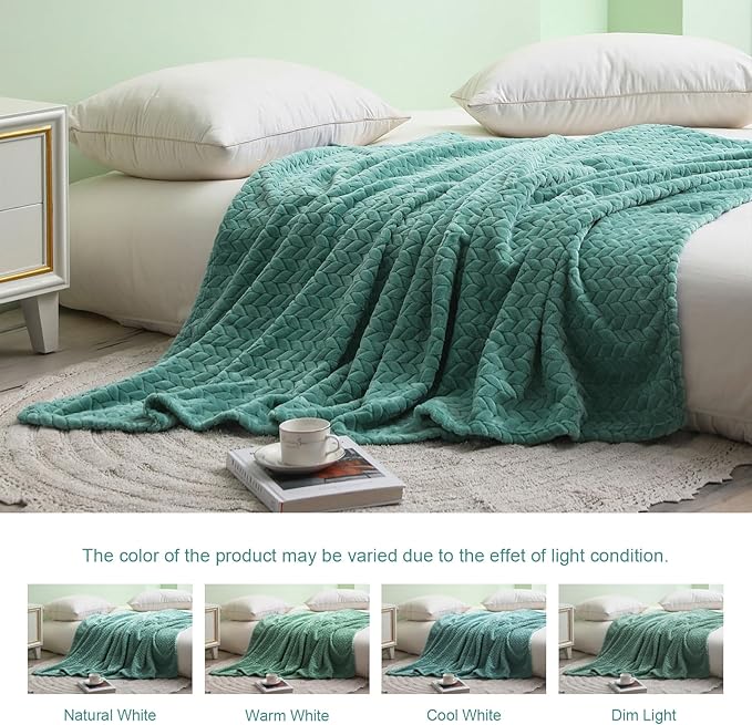 Exclusivo Mezcla Fleece King Size Blanket for Bed, 90x104 Inches Soft Cozy Jacquard Flannel Blankets, Lightweight Fuzzy Plush Warm for Winter, Celadon