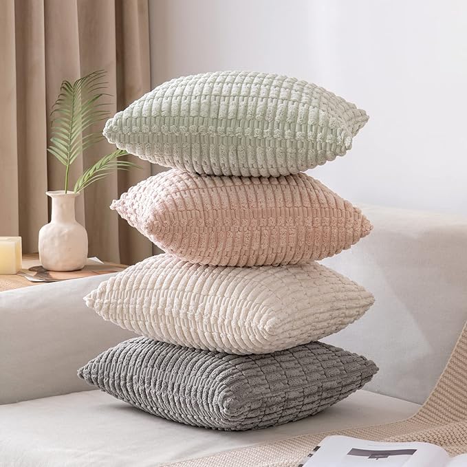 MIULEE Corduroy Decorative Throw Pillow Covers 16x16 Light Green Pack of 2 | - Image 5
