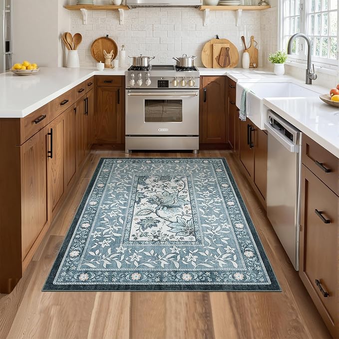 GarveeHome Provence Misty Blue 3x5 Rug Washable Non-Slip Low-Pile Indoor Rugs - Image 4