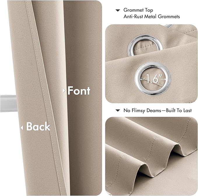 MIULEE Blackout Curtains for Bedroom 2 Panels 40 x 45 Inch Long Taupe | Thermal - Image 4