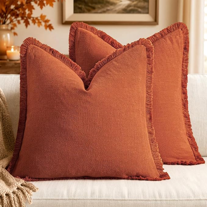 MIULEE Linen Decorative Fall Euro Throw Pillow Covers Burnt Orange 22x22 | Set by MIULEE