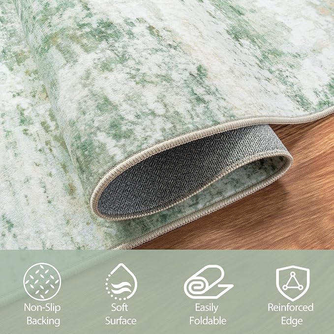 Aelenmu 10x14 Area Rugs for Living Room Washable Dining Room Green | Modern - Image 4