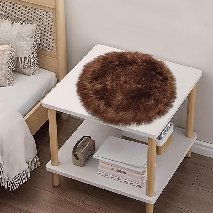 1.3ft Small Round Brown Rug, Thick Furry Fluffy Carpet - Image 6