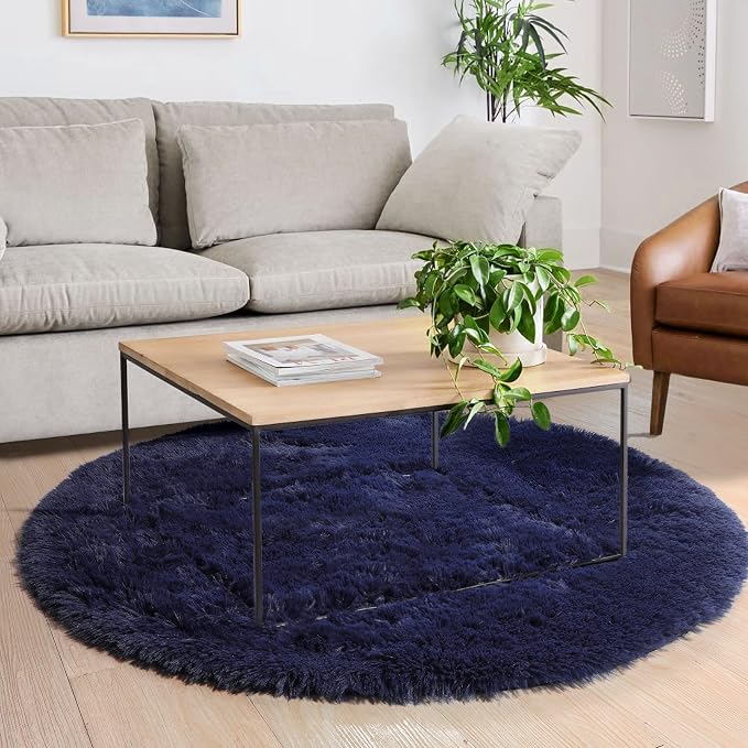 Amdrebio Dark Navy Blue Round Rug 4Ft - Image 5