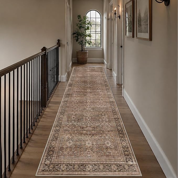 Schweek 3x10 Hallway Runner Washable Non Slip Vintage Brown Kitchen Rug | by Schweek