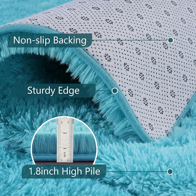 Noahas 4'x5'3'' Blue Fluffy Soft Area Rug Non-Slip - Image 6