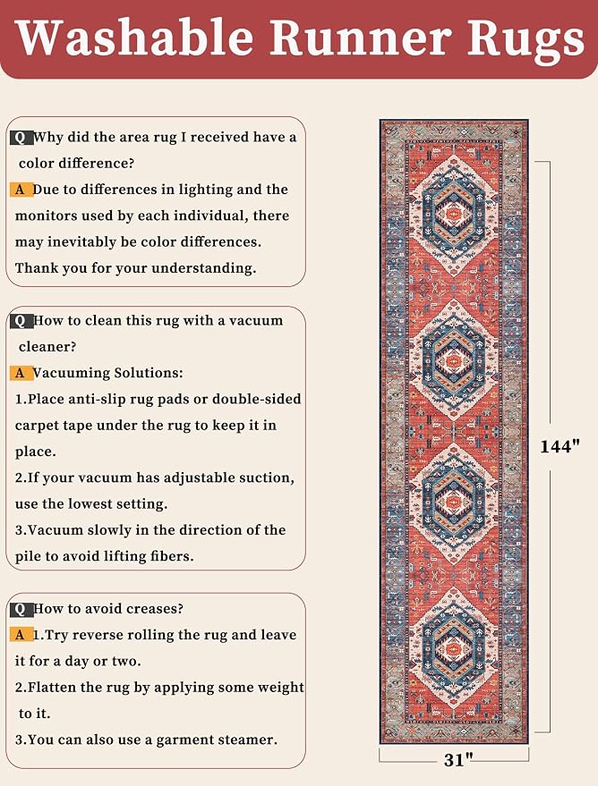 SERISSA 2'6"x12' Washable Non Slip Boho Runner Rug - Image 6