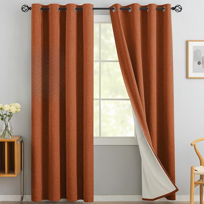 Yakamok Burnt Orange Linen Textured Curtains 96 Inches Long by Yakamok