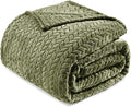 Exclusivo Mezcla Fleece Twin Size Blanket for Bed, 90x66 Inches Soft Cozy Jacquard Flannel Blankets, Lightweight Fuzzy Plush Warm for Winter, Olive Green