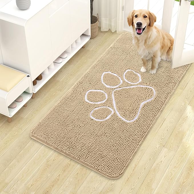 OLANLY Dog Door Mat for Muddy Paws 40x24, Paw Print Design Chenille Mud Mat | by OLANLY